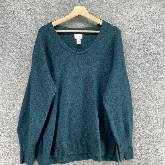 H&M Sweater Pullover Women XS Blue Knit Wool V-Neck Long Sleeve Casual Solid - Picture 3 of 9